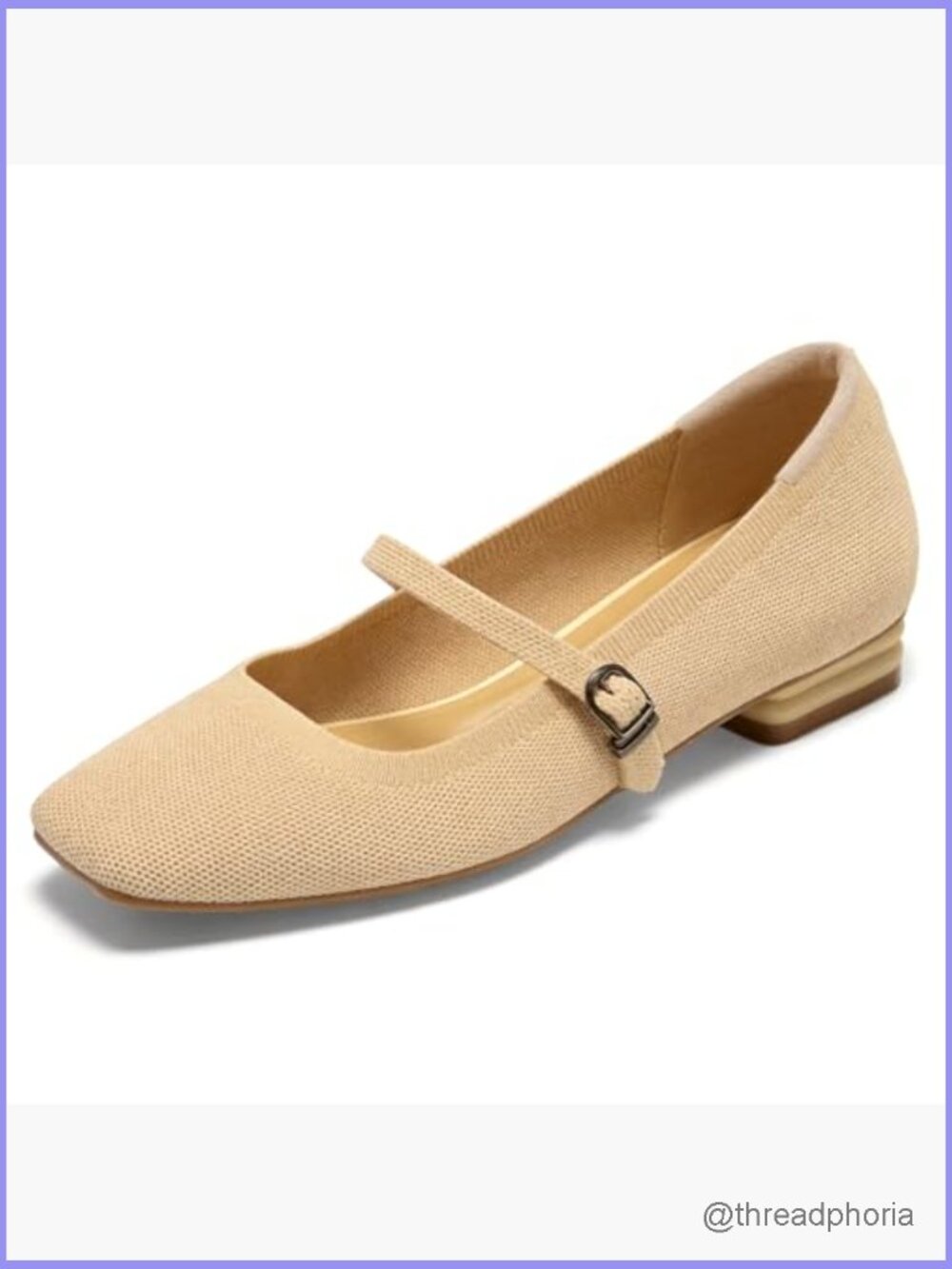 Knit Mary Jane Flats Closed Square Toe Ankle Strap Ballet Flat Comfortable Slip - Picture 4 of 7